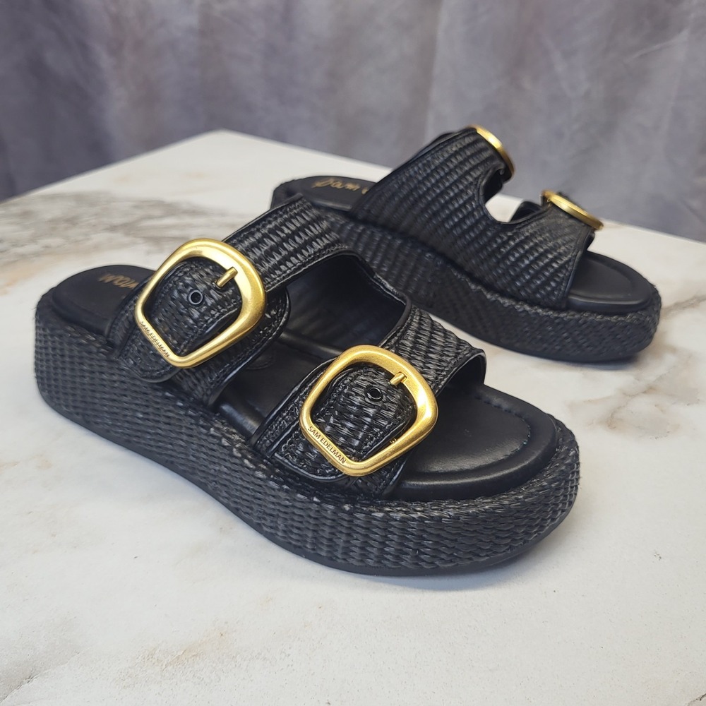 Sam Edelman Nerissa Slide Sandals Black Size 5.5 Women's Braided Faux Raffia